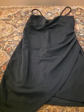 4/$67 Deal! Vintage Black Mini Dress with Scoop Neck and Wrap Skirt